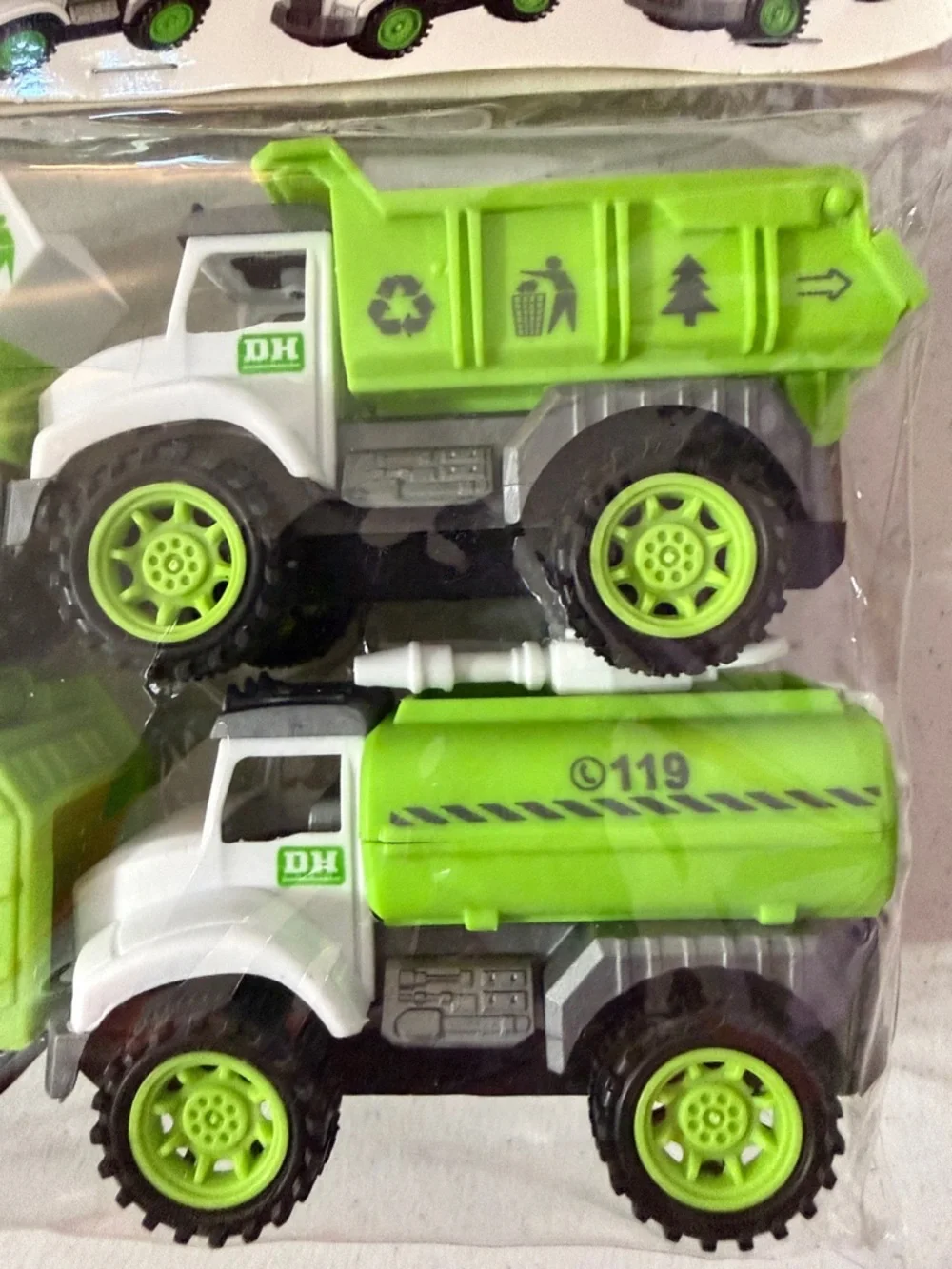 Sanitation Trucks -Kids Toy Truck Set - Green & White